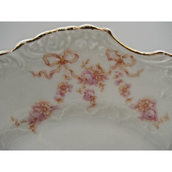 Hermann Ohme German Silesia Plate Floral Bow Pink Gold Gild Porcelain 40s Replac - Picture 8 of 10